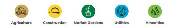 Agriculture, Construction, Market Garden, Utilities and Amenities market sector icons