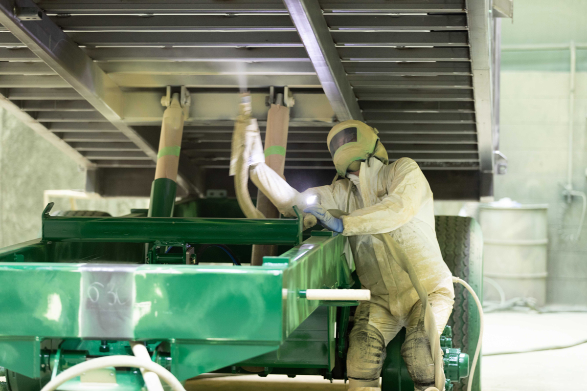 Factory paint being applied to a Bailey trailer